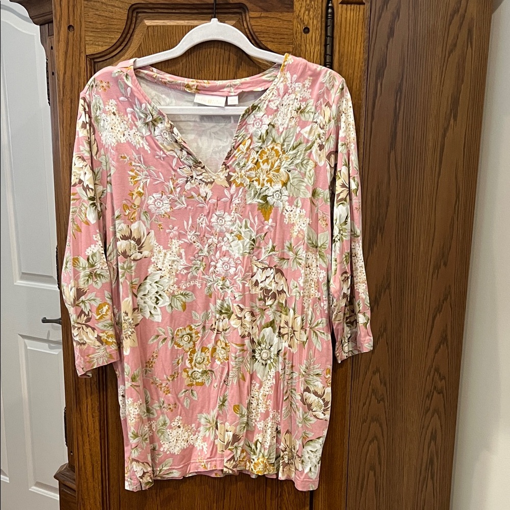 Belle by Kim Gravel Floral Pink and Yellow Blouse